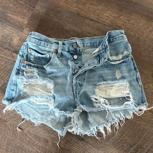 Levi's Light Blue Distressed Jean Shorts